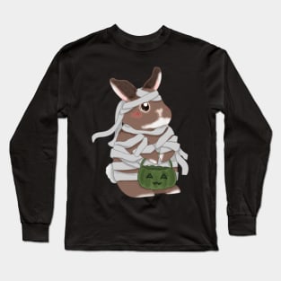 Bunny Mummy with Green Pumpkin _ Bunniesmee Hallowe Long Sleeve T-Shirt